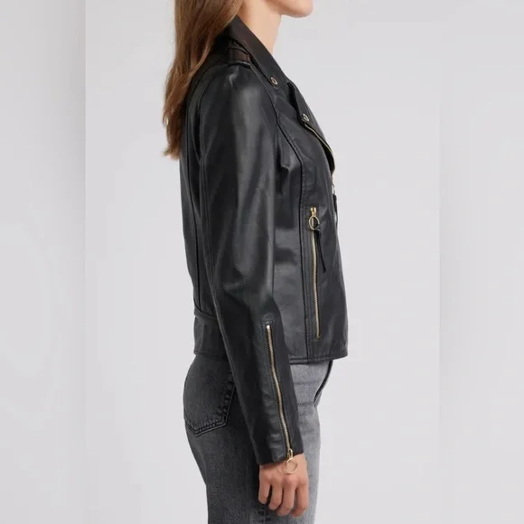 NEW [Sam Edelman] Black Long Sleeve Full Zipped Pockets Biker Womens Jacket Sz S - Picture 5 of 12